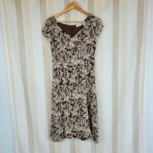 Vintage Y2K Jaclyn Smith Floral Midi‎ Dress Brown Cream Size 6